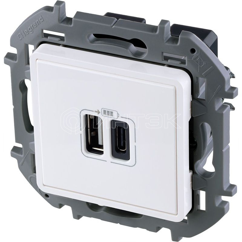 Устройство зарядное Inspiria с 2-мя USB разьемами A и C 240В/5В 3000мА бел. IEK 673760 изображение, фото