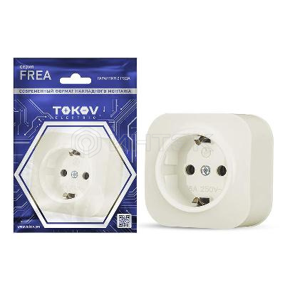 Розетка 1-м ОП Frea 16А IP20 250В с заземл. АБС-пластик беж. TOKOV ELECTRIC TKE-FR-R1Z-C02 изображение, фото