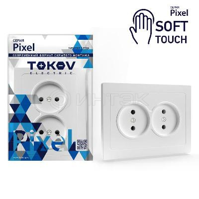 Розетка 2-м СП Pixel 16А IP20 без заземл. в сборе айс TOKOV ELECTRIC TKE-PX-R2F-C34 изображение, фото