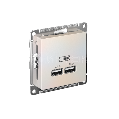 Розетка USB AtlasDesign тип A+A 5В 1х2.1А 2х1.05А механизм жемчуж. Systeme Electric ATN000433 изображение, фото