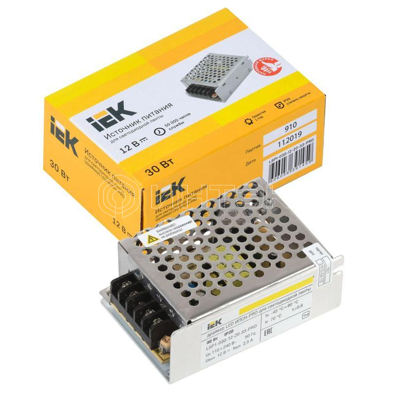 Драйвер LED ИПСН-PRO 5050 30Вт 12В блок-клеммы IP20 IEK LSP1-030-12-20-33-PRO изображение, фото