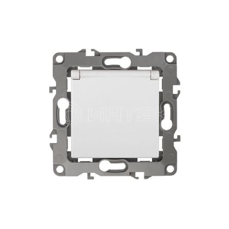 Розетка 1-м СП Эра12 12-2103-01 16А IP20 16AX 250В 2P+E Schuko защ. шторки с крышкой механизм бел. Эра Б0014693 изображение, фото