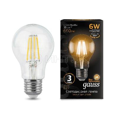 Лампа светодиодная филаментная Black Filament 6Вт A60 грушевидная 2700К тепл. бел. E27 600лм GAUSS 102802106 изображение, фото