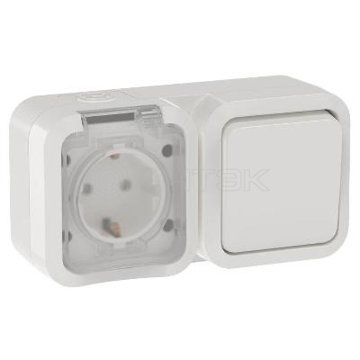 Блок ОП TORS TS342 (розетка + выключатель) 16А IP55 горизонт. бел. IEK TS-G10-6-55-V-K01 изображение, фото
