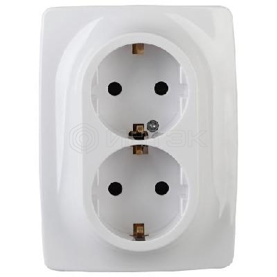 Розетка 2-м СП Эра12 12-2108-01 16А IP20 250В 2х2P+E Schuko защ. шторки бел. Эра Б0036442 изображение, фото