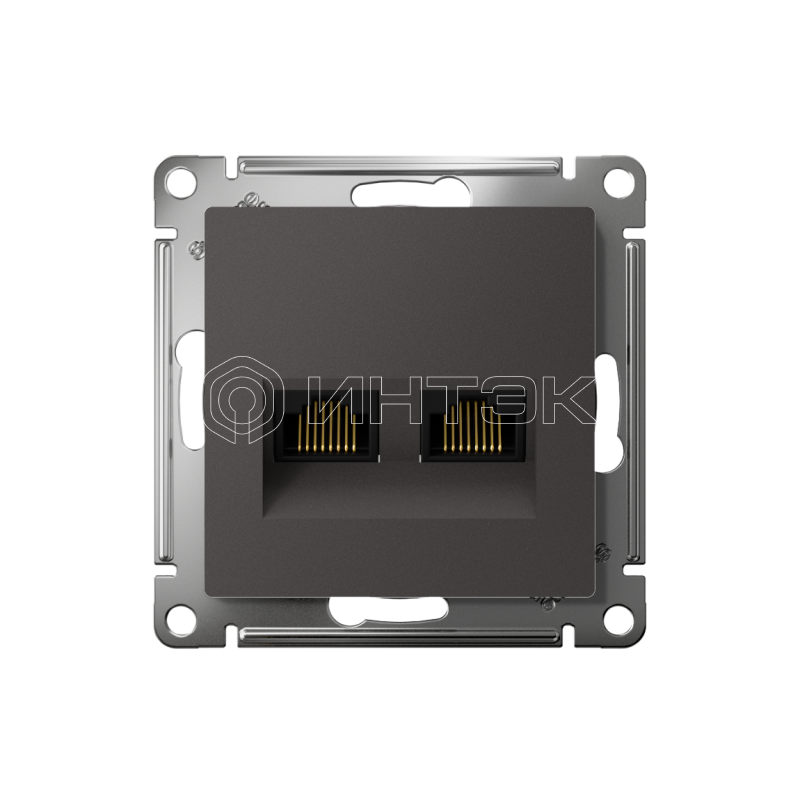 Розетка компьютерная 2-м AtlasDesign RJ45+RJ45 кат.5E механизм базальт Systeme Electric ATN001485 изображение, фото