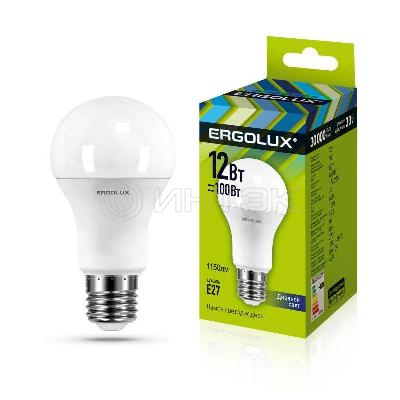 Лампа светодиодная LED-A60-12W-E27-6500K 12Вт грушевидная 6500К холод. бел. E27 180-240В ЛОН Ergolux 12880 изображение, фото