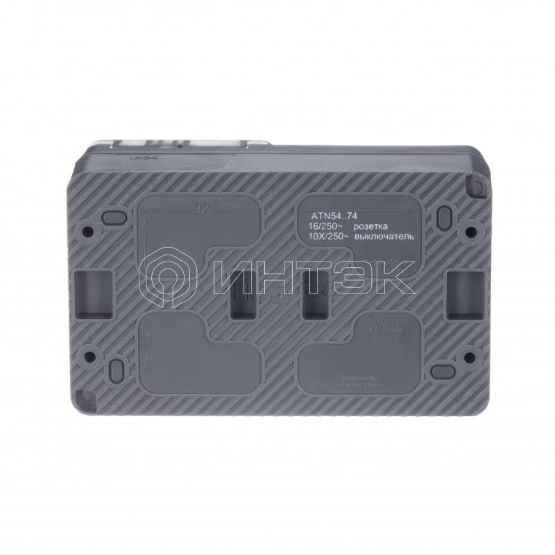 Блок ОП AtlasDesign PROFI IP54 (розетка 1-м 16А заземл. защ. шторки + 2-кл. выключатель 10А) антрацит  Systeme Electric ATN544074 изображение, фото