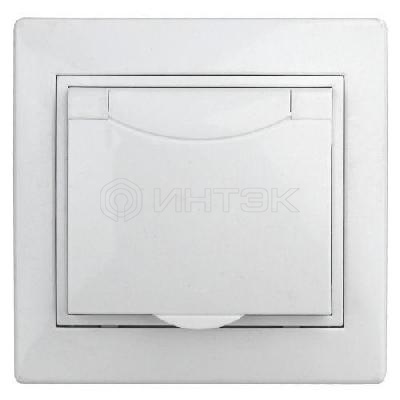 Розетка 1-м СП Plano 1-203-01 16А IP20 250В 2P+E Schuko защ. крышка бел. Intro Б0053889 изображение, фото