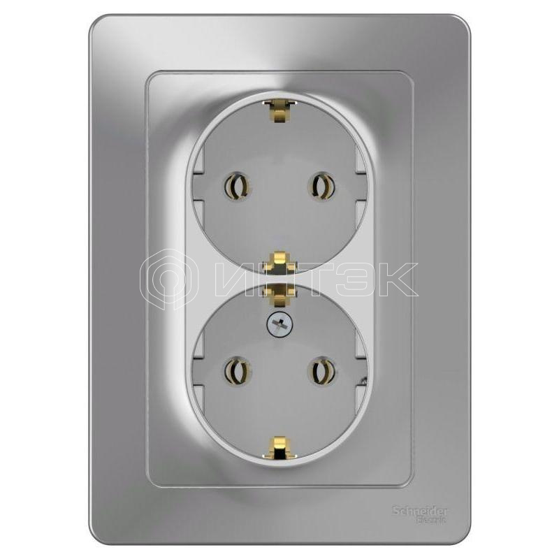 Розетка 2-м СП Blanca 16А IP20 250В с заземл. без защ. шторок алюм.  Systeme Electric BLNRS001023 изображение, фото