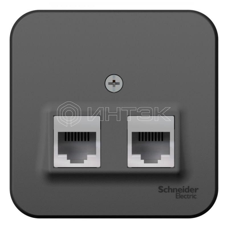 Розетка компьютерная + телефонная 2-м ОП Blanca RJ45 кат.5E + RJ11 с изолир. пластиной антрацит Systeme Electric BLNIA045116 изображение, фото