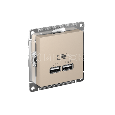 Розетка USB AtlasDesign тип A+A 5В/2.1А 2х5В/1.05А механизм песочн. Systeme Electric ATN001233 изображение, фото