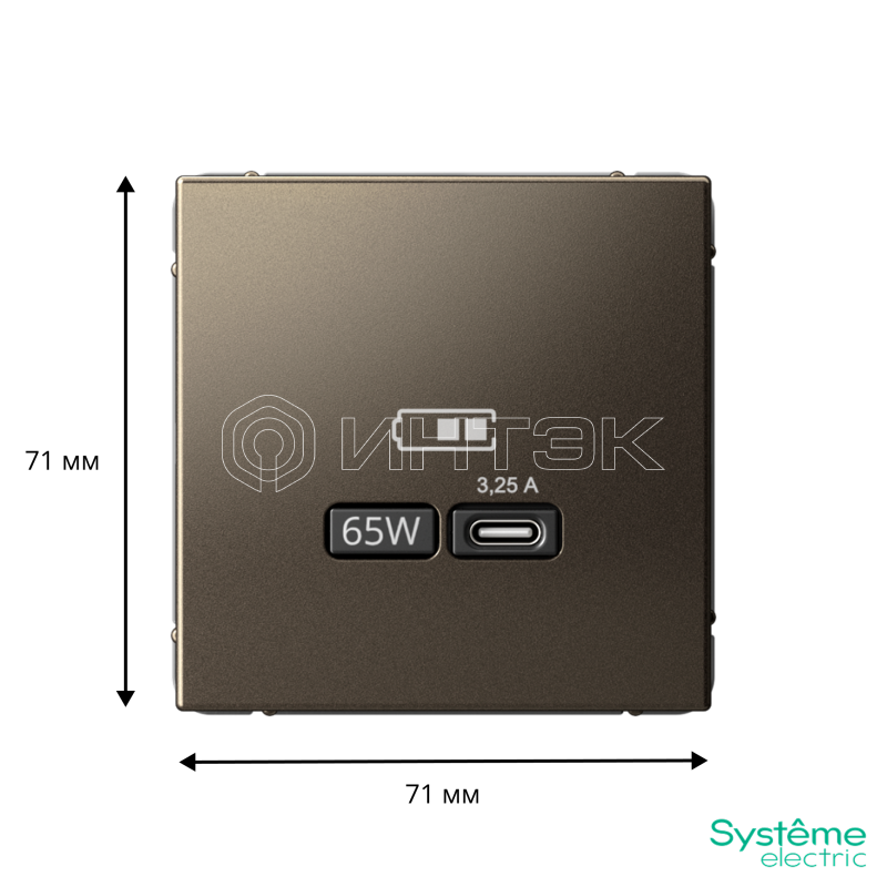 Розетка USB ArtGallery тип C 65Вт QC PD высокоскор. ЗУ механизм мокко Systeme Electric GAL000627 изображение, фото