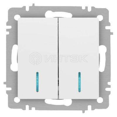 Выключатель 2-кл. СП Accent 6-105-01М 10А IP20 250В с подсветкой AL/CU бел. матов. Intro Б0063507 изображение, фото