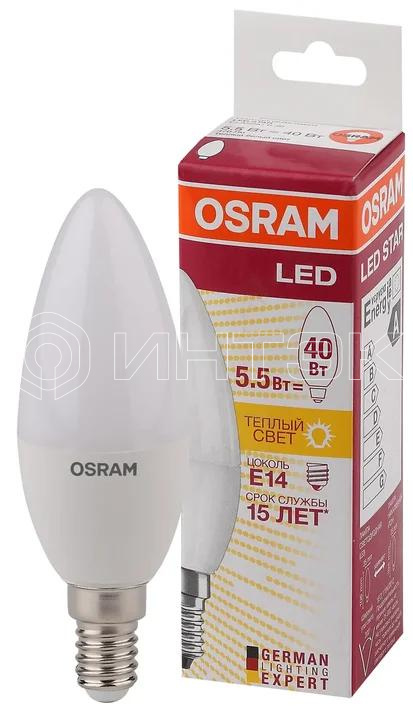Лампа светодиодная LED Star Classic B 40 5W/827 5Вт свеча матовая 2700К тепл. бел. E14 470лм 220-240В пластик. OSRAM 4052899971608 изображение, фото