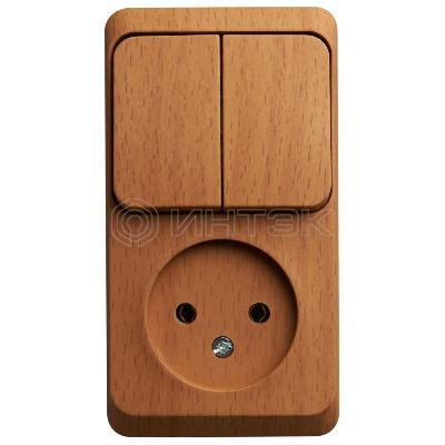 Блок ОП Этюд (1-м розетка без заземл. + 2-кл. выкл.) бук Systeme Electric BPA16-205T изображение, фото