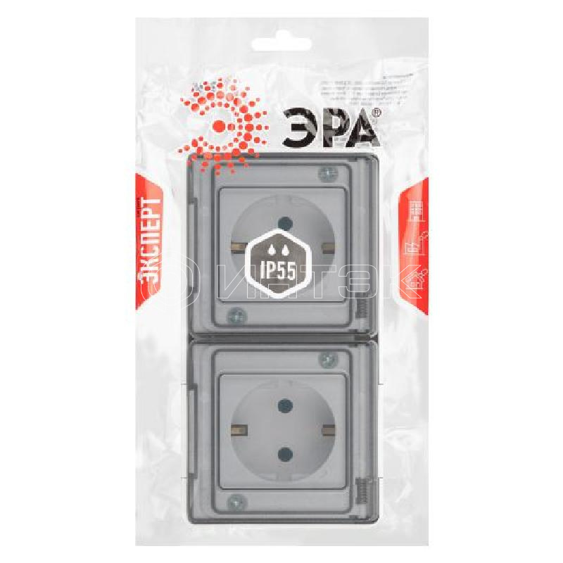 Розетка Эксперт 11-2503-01 2х2P+E гориз. IP55 16А-250В ОУ бел. Эра Б0063264 изображение, фото