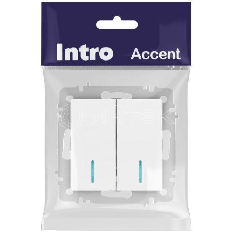 Выключатель 2-кл. СП Accent 6-105-01М 10А IP20 250В с подсветкой AL/CU бел. матов. Intro Б0063507 изображение, фото