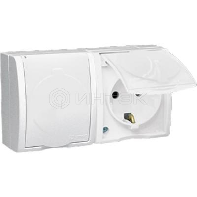Розетка 2-м ОП Simon15 16А IP54 250В с заземл. Schuko защ. шторки с крышкой винт. клеммы бел. Simon 1594443-030 изображение, фото
