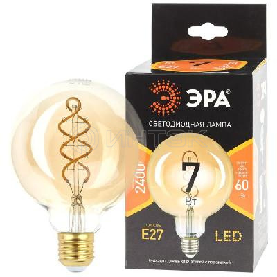Лампа светодиодная филаментная F-LED G95-7W-824-E27 7Вт G95 шар золотая 2400К спирал. тепл. бел. E27 Эра Б0047663 изображение, фото