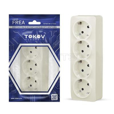 Розетка 4-м ОП Frea 16А IP20 250В с заземл. АБС-пластик беж. TOKOV ELECTRIC TKE-FR-R4Z-C02 изображение, фото