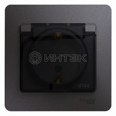 Розетка 1-м СП Glossa 16А IP44 250В с заземл. защ. шторки с крышкой в сборе графит  Systeme Electric GSL001348 изображение, фото
