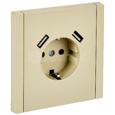 Розетка FORTE&PIANO FP445 16А USB A+A 3.1А с заземл. защ. шторки винт. крепл. ваниль IEK FP-R14-16-U21-D31-K10 изображение, фото