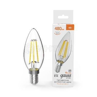 Лампа светодиодная филаментная Basic Filament 4Вт Свеча 3000К E14 480лм GAUSS 50312142 изображение, фото