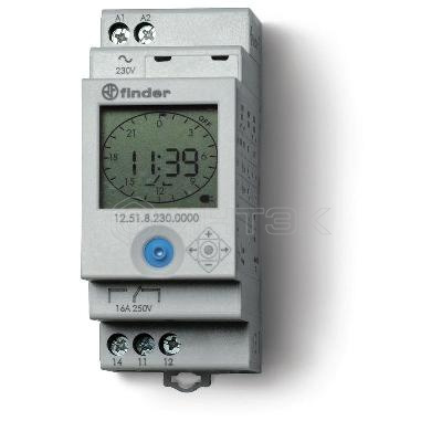 Реле времени цифровое суточное/недельное 16А 110…230В AC/DC 1CO 35мм IP20 монтаж на рейку 35мм FINDER 125182300000 изображение, фото