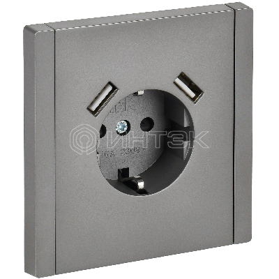 Розетка FORTE&PIANO FP545 16А USB A+A 3.1А с заземл. защ. шторки винт. крепл. сталь IEK FP-R14-16-U21-D31-K46 изображение, фото
