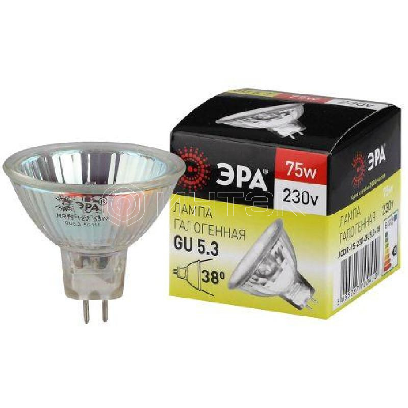 Лампа галогенная GU5.3-JCDR (MR16) -75W-230V-Cl ЭРА C0027366 изображение, фото