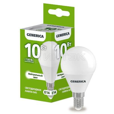 Лампа светодиодная G45 10Вт шар 4000К E14 230В GENERICA LL-G45-10-230-40-E14-G изображение, фото