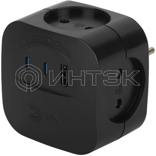 Разветвитель 4-м SP-4-3USBAC-B + 3 USB A+C со шторками 10А черн. Эра Б0069084 изображение, фото