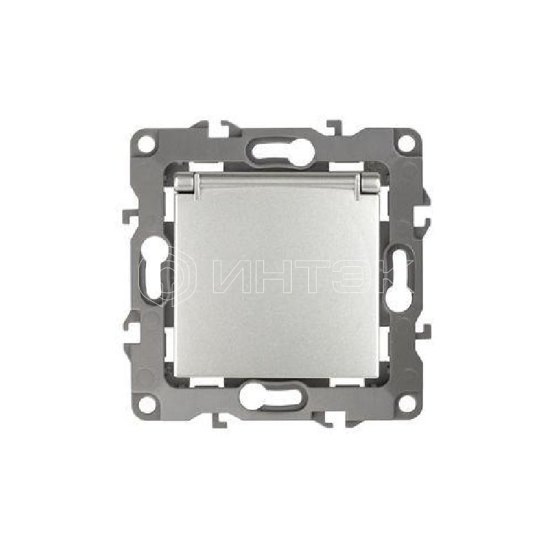 Розетка 1-м СП Эра12 12-2103-03 16А IP20 16AX 250В 2P+E Schuko защ. шторки с крышкой механизм алюм. Эра Б0014695 изображение, фото