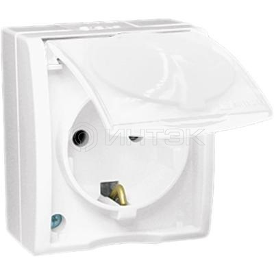 Розетка 1-м ОП Simon15 16А IP54 250В с заземл. Schuko защ. шторки с крышкой винт. клеммы бел. Simon 1594432-030 изображение, фото