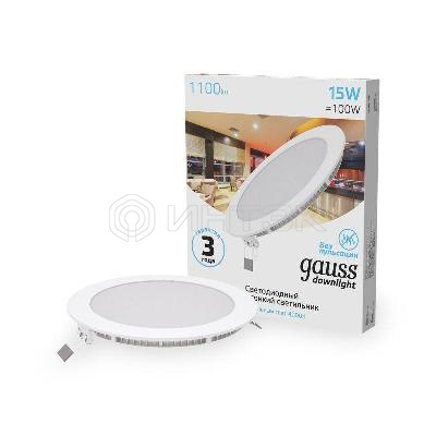 Светильник светодиодный Slim 15Вт 4000К IP20 1100лм 220-240В ДВО круг бел. GAUSS 939111215 изображение, фото