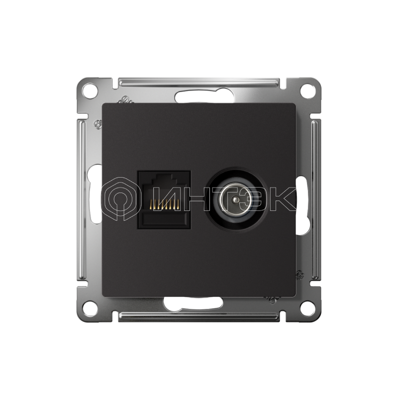 Розетка компьютерная + телевизионная 2-м СП AtlasDesign RJ45 кат.5E + TV механизм карбон  Systeme Electric ATN001089 изображение, фото