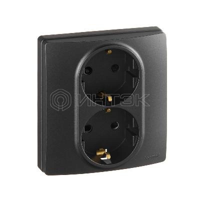 Розетка 2-м СП Etika 16А IP31 250В 2х2P+E с заземл. защ. шторки немецк. стандарт безвинт. клеммы антрацит IEK 672633 изображение, фото