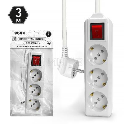 Удлинитель 3х3м с заземл. с выкл. 10А 3х1.5 TOKOV LIGHT TKL-C01-BU3-3-1.5-ZV изображение, фото