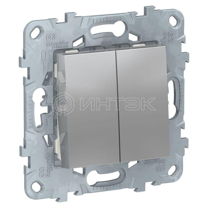 Выключатель 2-кл. 2мод. СП Unica New IP21 (сх. 5) механизм алюм. Schneider Electric NU521130 изображение, фото