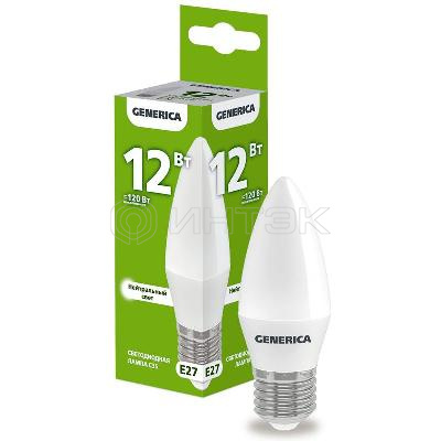 Лампа светодиодная C35 12Вт свеча 4000К E27 230В GENERICA LL-C35-12-230-40-E27-G изображение, фото