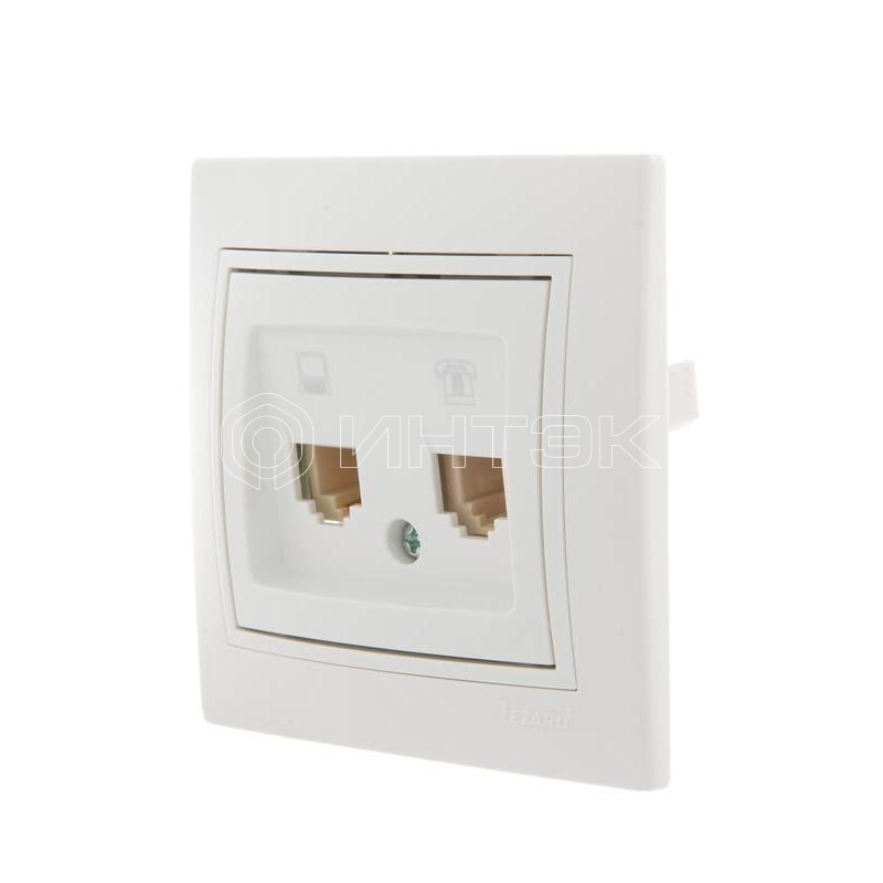 Розетка компьютерная + телефонная 2-м СП Mira RJ45 + RJ11 бел./бел. LEZARD 701-0202-143 изображение, фото
