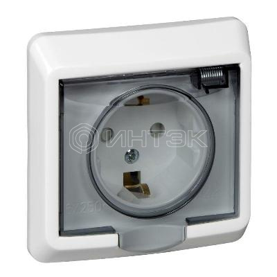 Розетка 1-м СП Этюд 16А IP44 250В с заземл. защ. шторки бел.  Systeme Electric PC16-044B изображение, фото