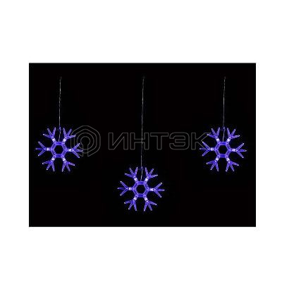 Гирлянда светодиодная "Снежинки-1" ULD-E1503-036/DTA BLUE IP20 SNOWFLAKES-1 1.5х3м 6 подвесов 36LED Uniel UL-00001406 изображение, фото