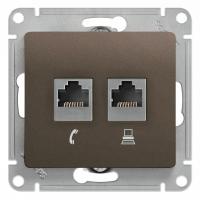 Розетка компьютерная + телефонная 2-м СП Glossa RJ45 + RJ11 кат.5E механизм шоколад Systeme Electric GSL000885 изображение, фото