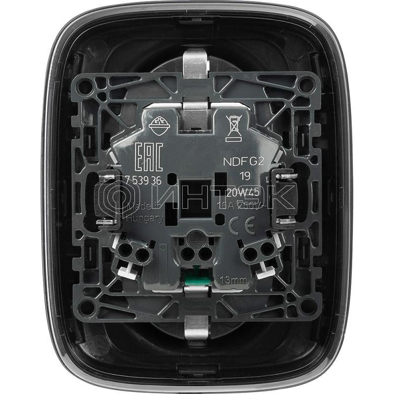 Розетка 2-м СП Valena Allure 16А IP20 250В 2х2P+E защ. шторки безвинт. клеммы с лицев. панелью антрацит Legrand 753936 изображение, фото