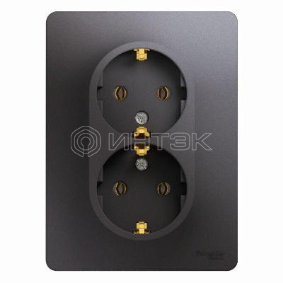 Розетка 2-м СП Glossa 16А IP20 250В с заземл. в сборе графит  Systeme Electric GSL001324 изображение, фото