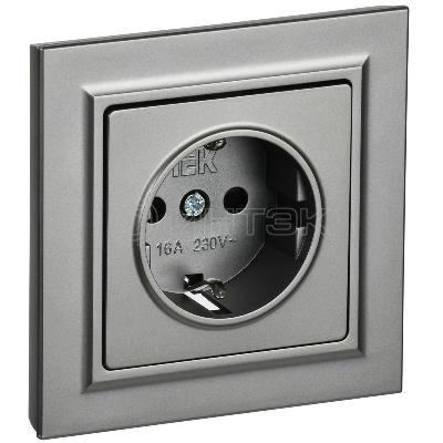 Розетка СП BRITE РСР14-1-0-БрС 16А в сборе с заземл. защ. шторки сталь IEK BR-R14-16-K46-F изображение, фото