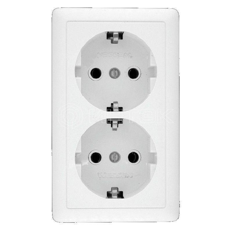 Розетка 2-м ОП Хит 16А 250В с заземл. без защ. шторок бел.  Systeme Electric RA16-238-B изображение, фото