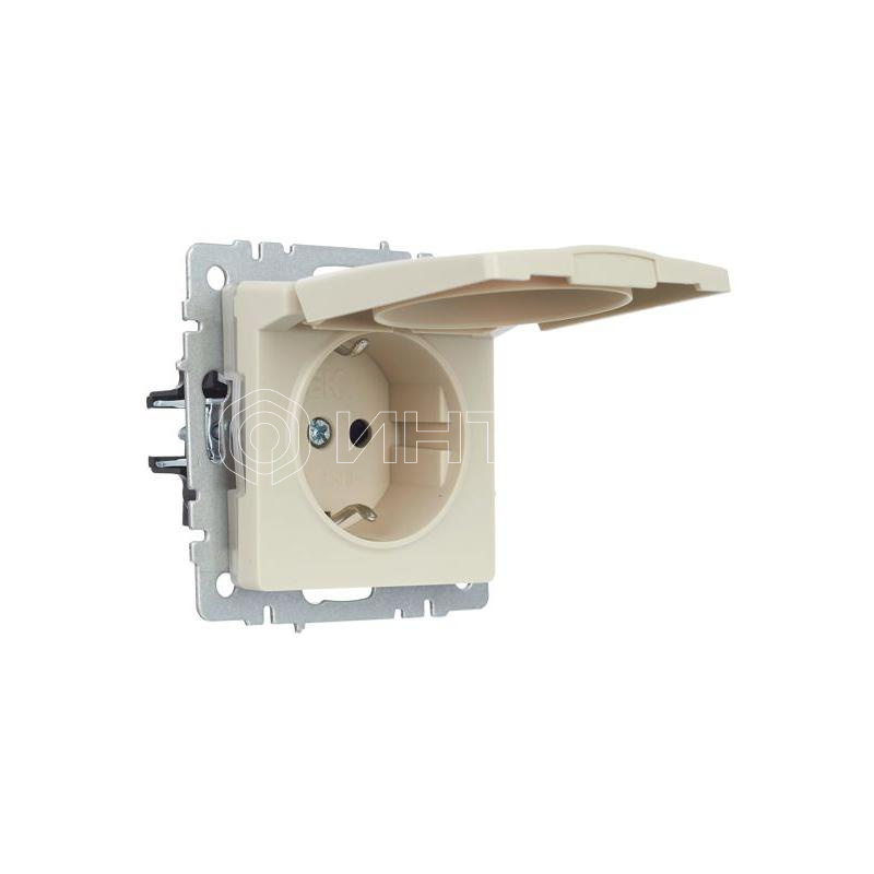 Розетка BRITE РСбш10-3-44-БрКр 16А IP44 с заземл. защ. шторки с крышкой механизм беж. IEK BR-R16-16-44-K10 изображение, фото